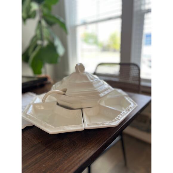 California Pottery Soup Tureen & Lazy Susan Set – 8-Piece‎ White Ceramic MCM - Picture 7 of 10